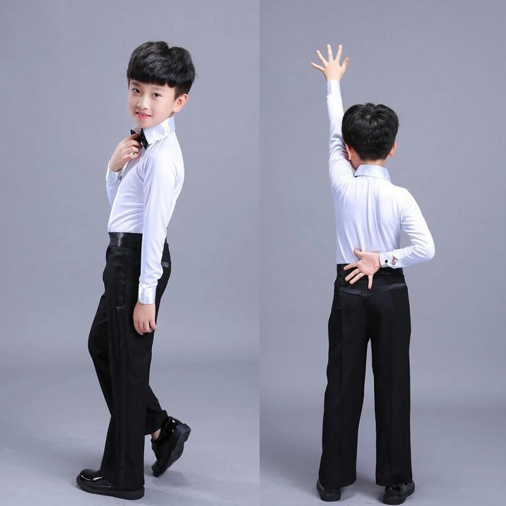 Boys white Sequined Latin Dance wear Standard Kids Competition dance Dress Children Salsa Ballroom Dancing clothing Outfits