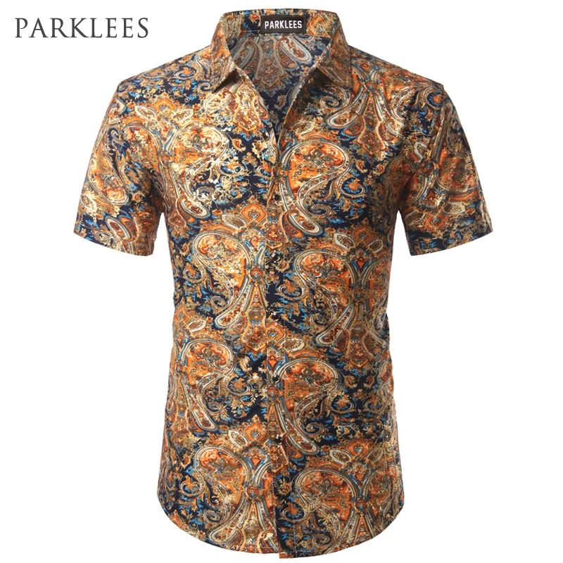 Paisley Floral Shirt Men 2017 Summer Brand Mens Dress Shirts Gold ...