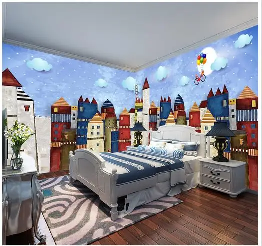 

Custom photo wallpaper 3d wall murals wallpaper Castle house hand-drawn cartoons TV setting wall murals painting for living room
