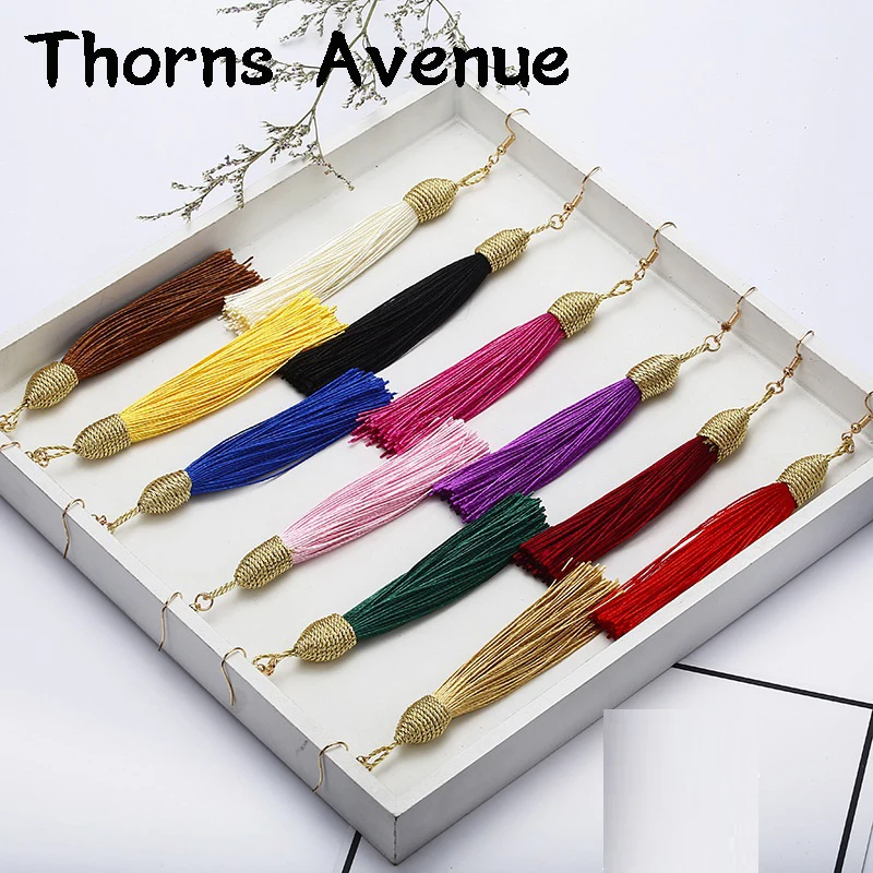 

New Fashion Pink Red Blue Black Orange Color Tassel Earrings Long Bohemian Vintage Dangle Drop Earrings For Women Party Jewelry