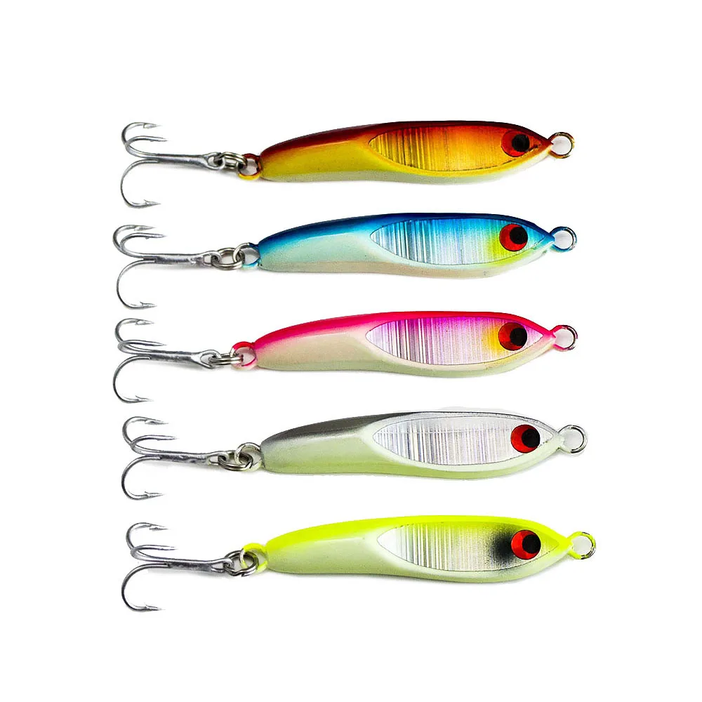 5PCS 16g 0.6oz Sea Bass Jig with treble hook, Micro Jigging Fishing Lure, Mini Lead metal jig fishing lures