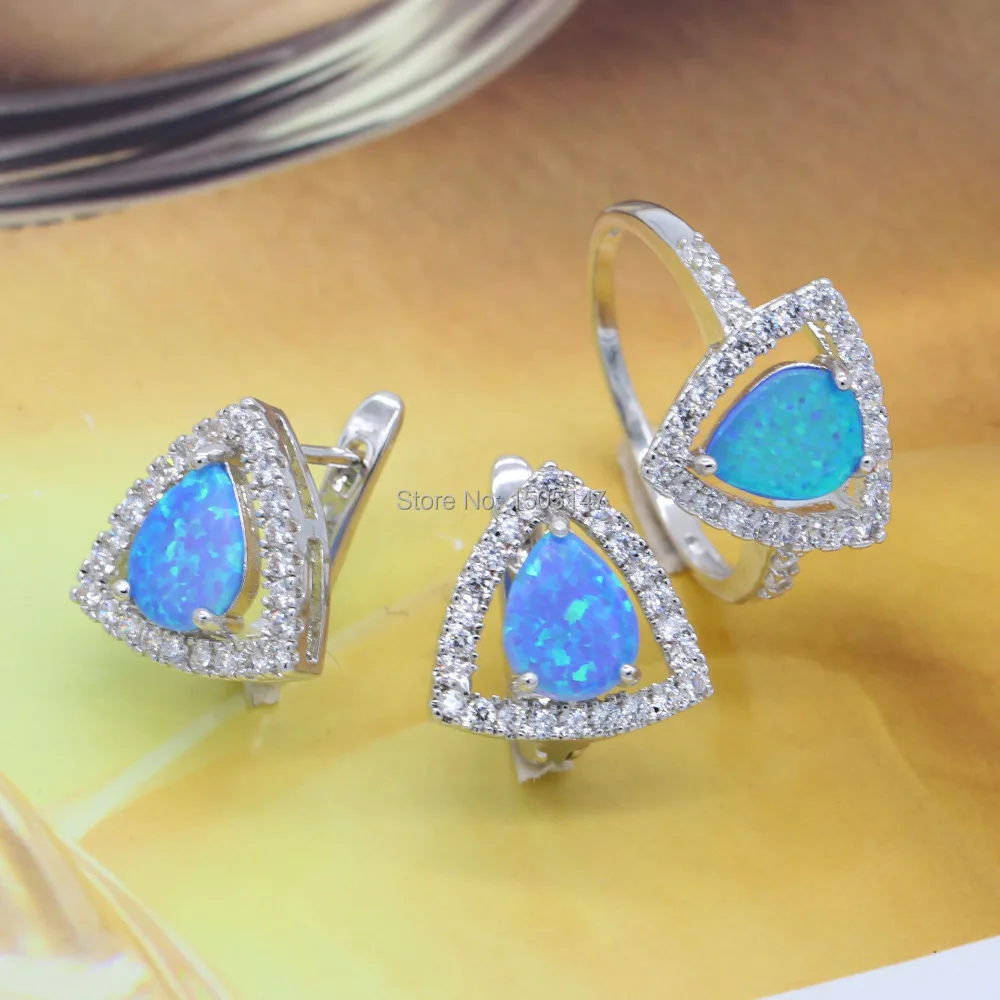 GZJY Jewelry Sets Blue Fire Opal White Gold Color Earrings
