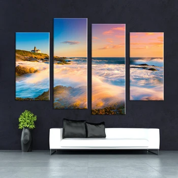 

Paintings 4pcs Nature Art Sunset Seascape Waves Wall Painting Murals Sitting Room Hangs A Picture Paints On Pictures No Framed