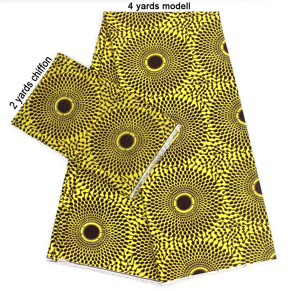 

2 Pcs Set 4 Yards African Ankara Prints Modell Material & 2 Yards Chiffon Ankara Chiffon Fabric YBXM-17
