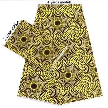 

2 Pcs Set 4 Yards African Ankara Prints Modell Material & 2 Yards Chiffon Ankara Chiffon Fabric YBXM-17