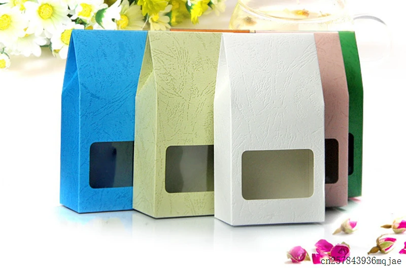 

200pcs Kraft Paper Box with Window Food Packaging Gift Box Cookies Walnut Dry Fruit Upright Stand Bag Box 15.5*8*5cm