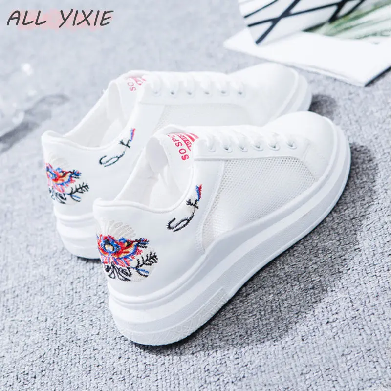 

ALL YIXIE 2019 Fashion White Shoes Female Summer Casual Breathable Mesh Platforms Women Sneakers Student Shoes Vulcanized shoes