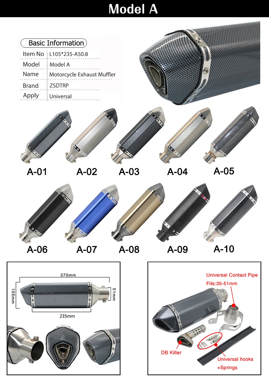 ZSDTRP универсальный мотоцикл Akrapovic выхлопная изменить Мотокросс глушитель выхлопной системы для FZ6 CBR250 CB600 MT07 ATV Грязь велосипед ямы