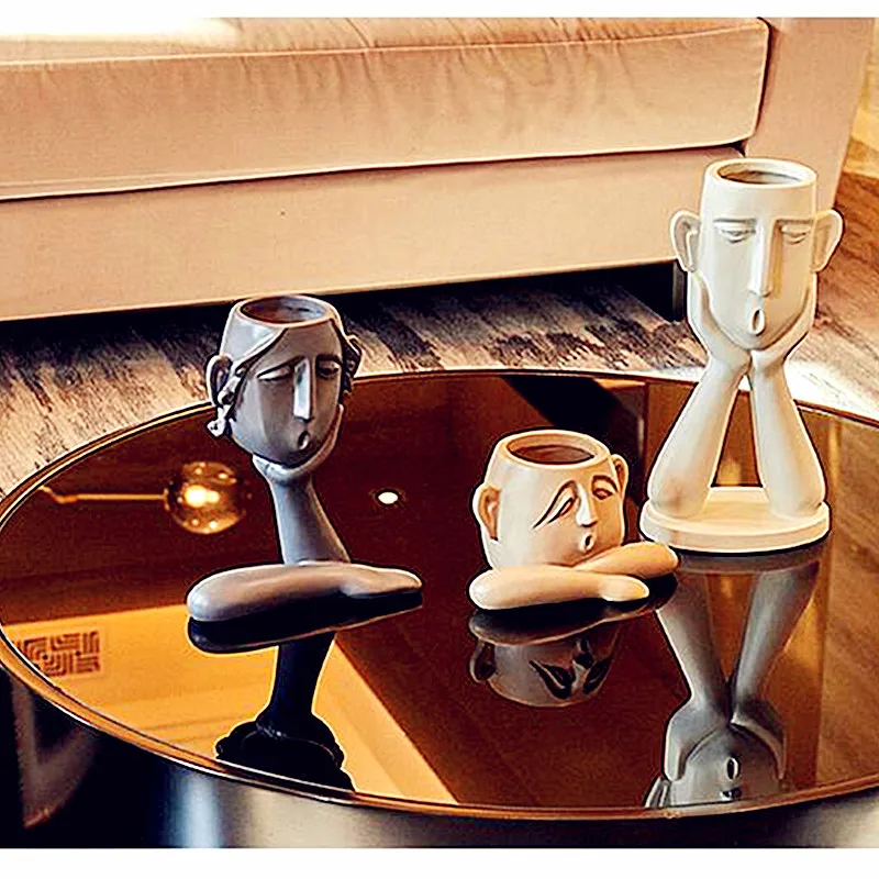

3Pcs/set Abstraction Figure Facebook Statue Resin Flower Bouquet Vase Crafts Home Decorations Purely Manual, Living Room L2803