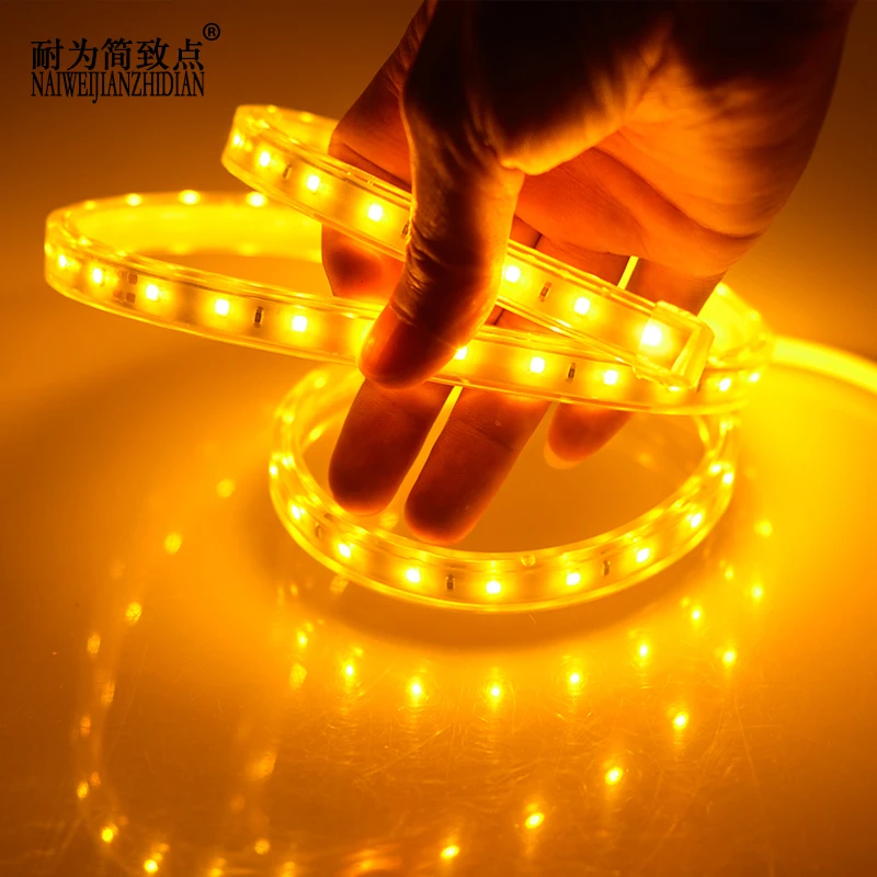 

LED Strip 2835 60led 220V Tria led Dimmable High Lumen Strips Waterproof Fast Connect 8W R/G/B/Y Living Room Outdoor Lightings