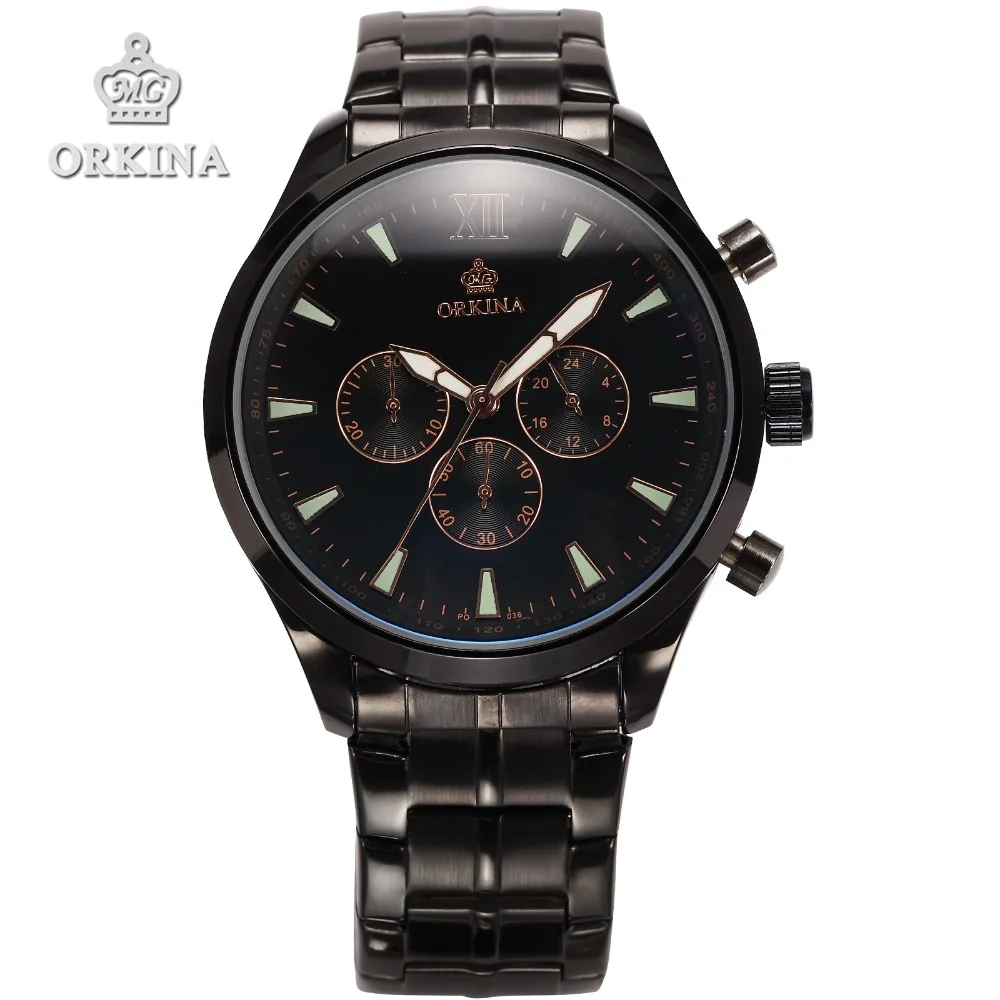 

Orkina Chronograph Quartz Watch Brand 2016 Stainless Steel Clock Men Luxus Wrist Watches for Men with Gift Box Montres 4 Colors