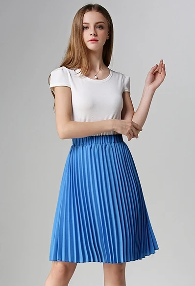 TingYiLi Pink Yellow Blue Red Beige Black Grey Pleated Skirt Women Midi ...