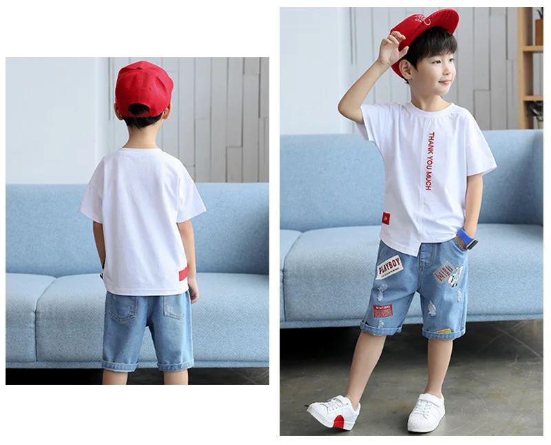 2019 summer boys sets children short-sleeved + jeans pant sports suits (5)