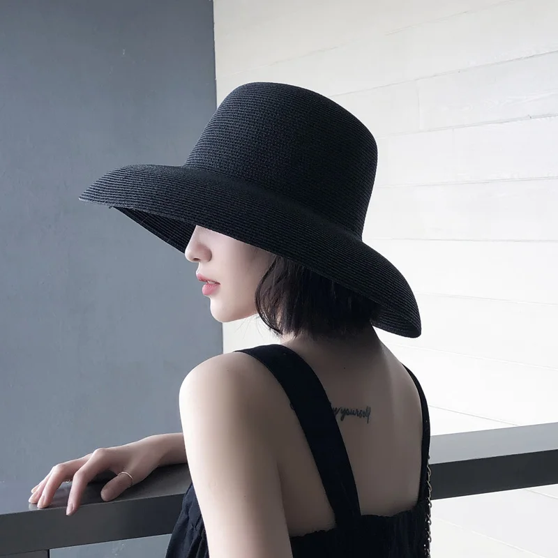 

Summer Sun Straw Hat Women Sunshade Holiday Beach Hats Female Sun Protection Pure Color Retro Casual Cap Girl Visor Caps H232