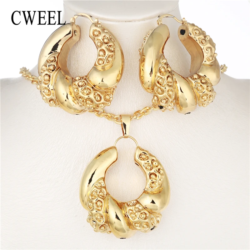 

CWEEL African Beads Jewelry Set Dubai Wedding Jewelry Sets For Women Vintage Costume Jewelry Gold Color Nigerian Necklace Set