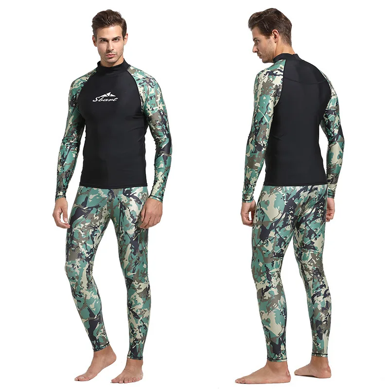 Камуфляж Рашгард для мужчин Rashguard купальник с длинным рукавом для серфинга рубашка для плавания Брюки лайкра гидрокостюм паруса костюм для дайвинга спортивная одежда - Цвет: Green Set