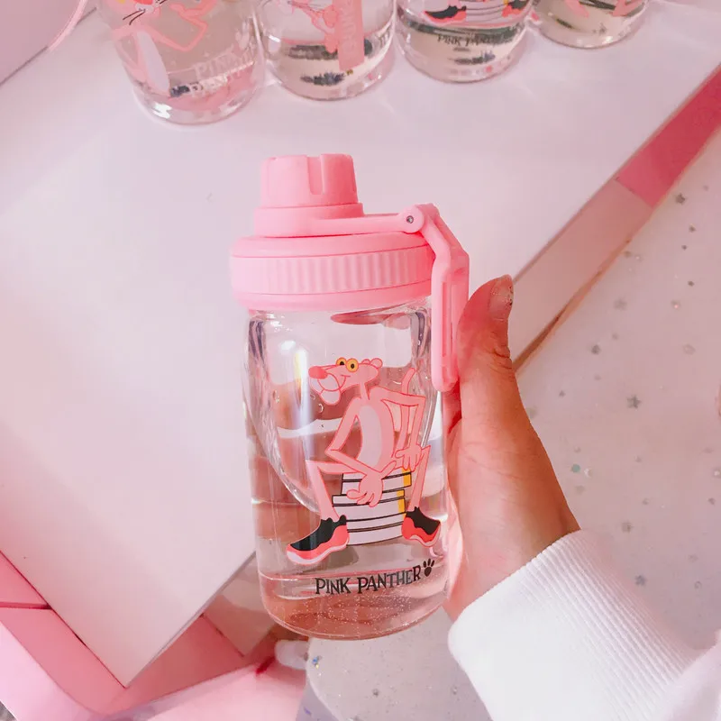 Розовая пантера бутылка для воды 350 мл милый портативный My Bottle спортивный шейкер сжать мультфильм Прозрачный молоко чай кофе стеклянные бутылки - Цвет: Packsge 2