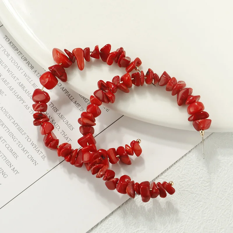 AENSOA ZA новые модные геометрические длинные висячие серьги богемные большие серьги ручной работы для женщин ювелирные изделия подарок - Окраска металла: Red Stone