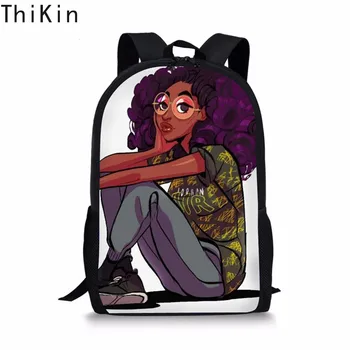 

THIKIN Fashion Teen Girls School Bags African Girl Cartoon Character Schoolbags for Student Children Kids Teenager Bookbag Women