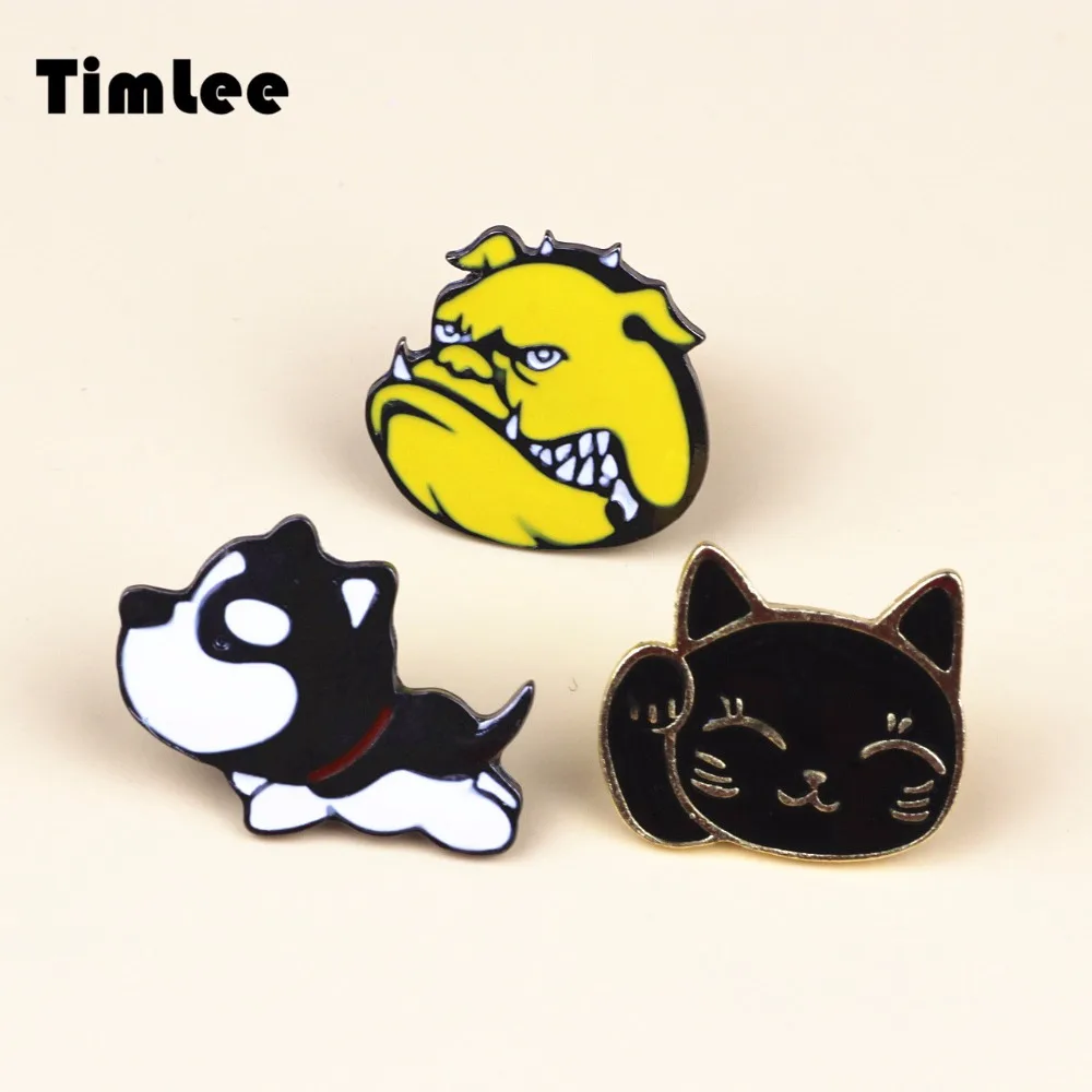 

X104 Cartoon Cute Pet Puppy Husky Bulldog Lucky Fortune Cat Metal Brooch Pins Button Pins Jeans Bag Decoration Gift Wholesale