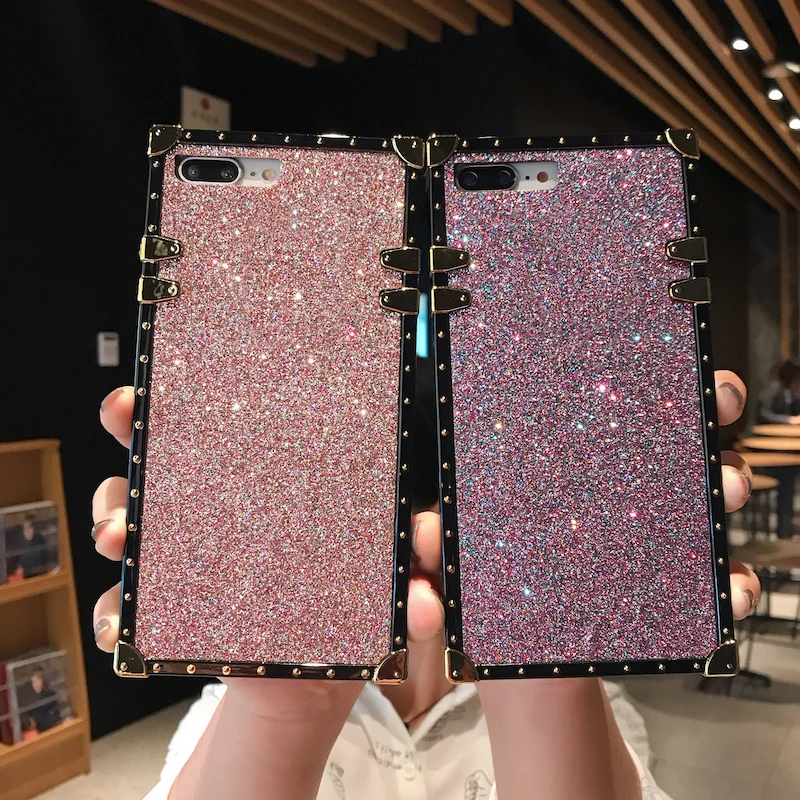 

Fashion Square glitter phone case for Samsung galaxy s9plus s9 s8plus s8 note 9 sparkling gold metal cover for Samsung note 8 9