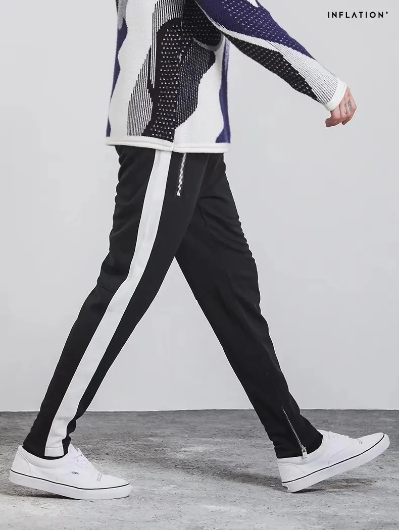 

2018 New Mens Sportswear Pants Side Stripe Zipper Men Campus Style Sweatpants Elastic Waist Sweatpants high street Trousers