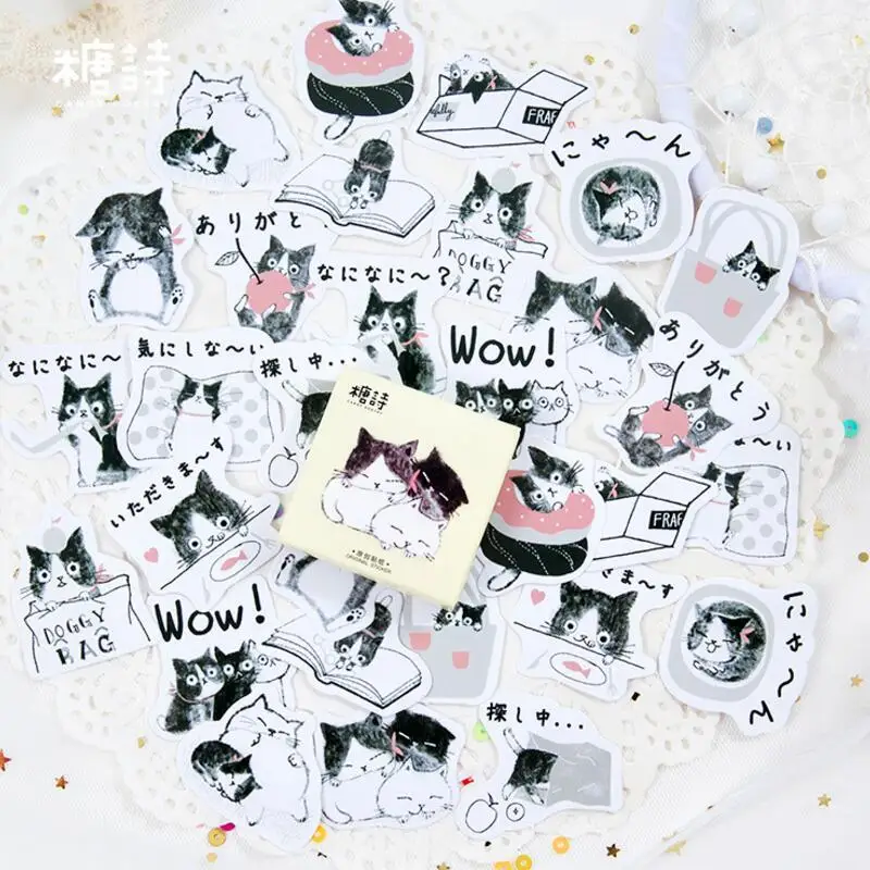 45 pieceslot kawaii cute black cat label stickers decorative stationery stickers scrapbooking