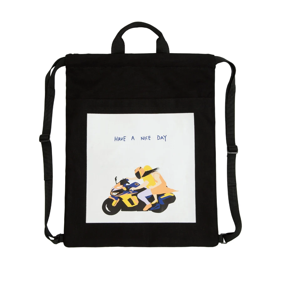 

[2018 new arrival]YIZISToRE portable canvas drawstring backpacks men and women in HAVE A NICE DAY series(FUN KIK)