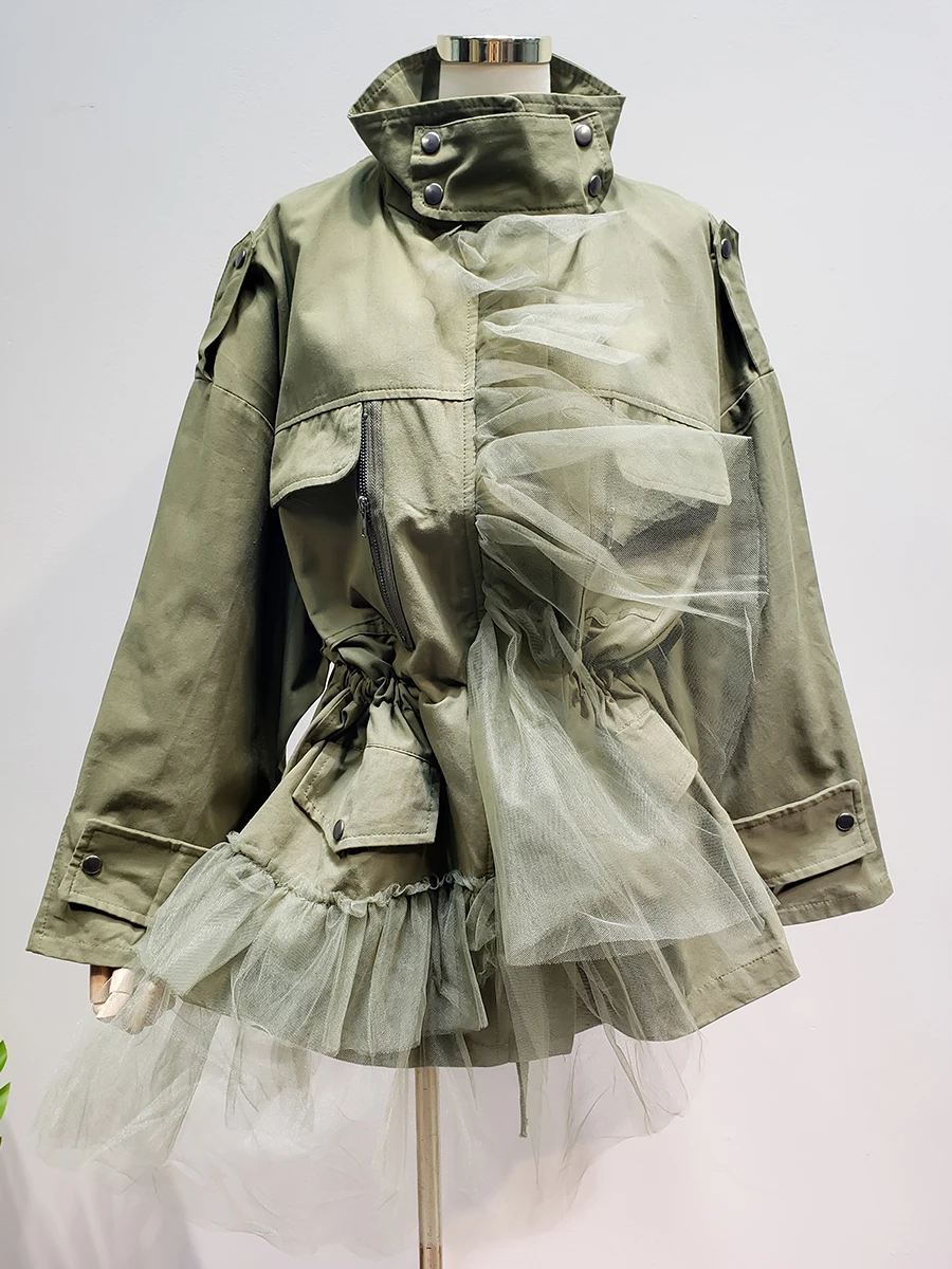 

2019 new loose mesh stitching solid color thin section autumn long coat