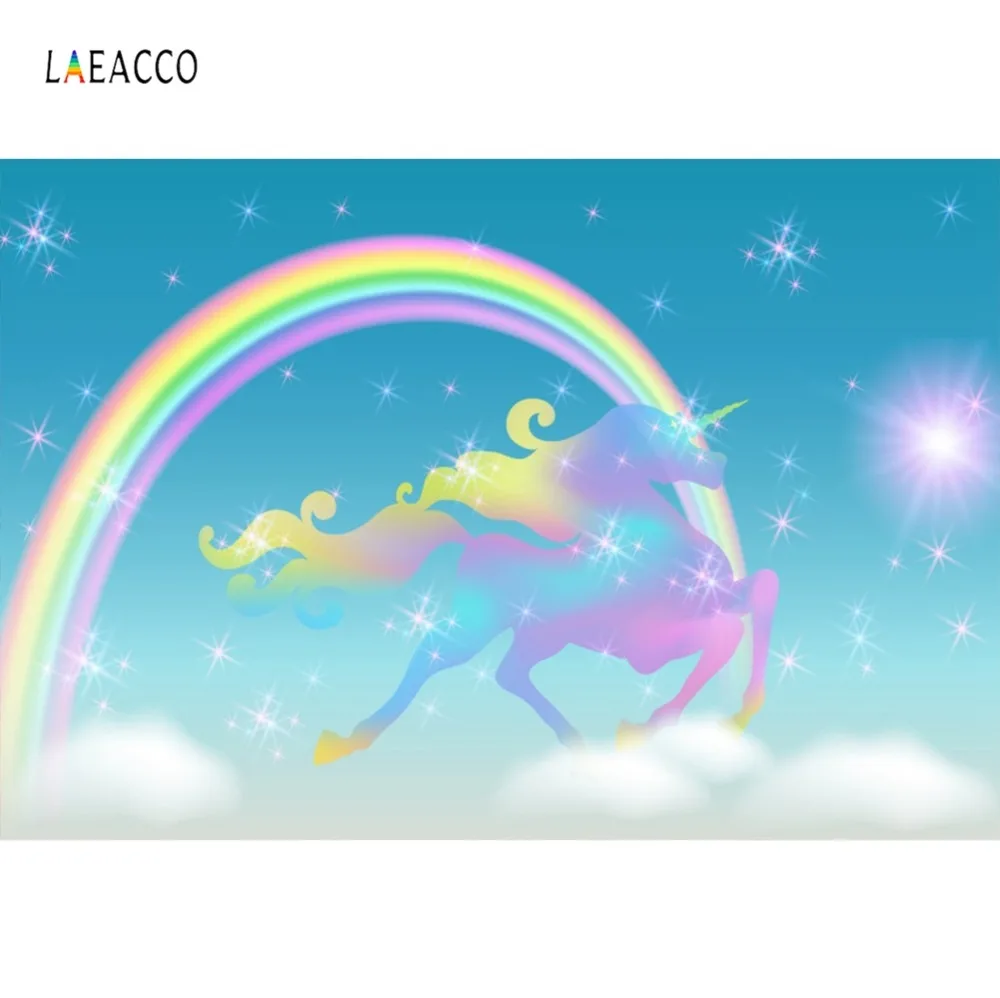 

Rainbow Shiny Star Unicorn Birthday Party Poster Baby Portrait Photography Backdrops Photo Backgrounds Photocall Photo Studio