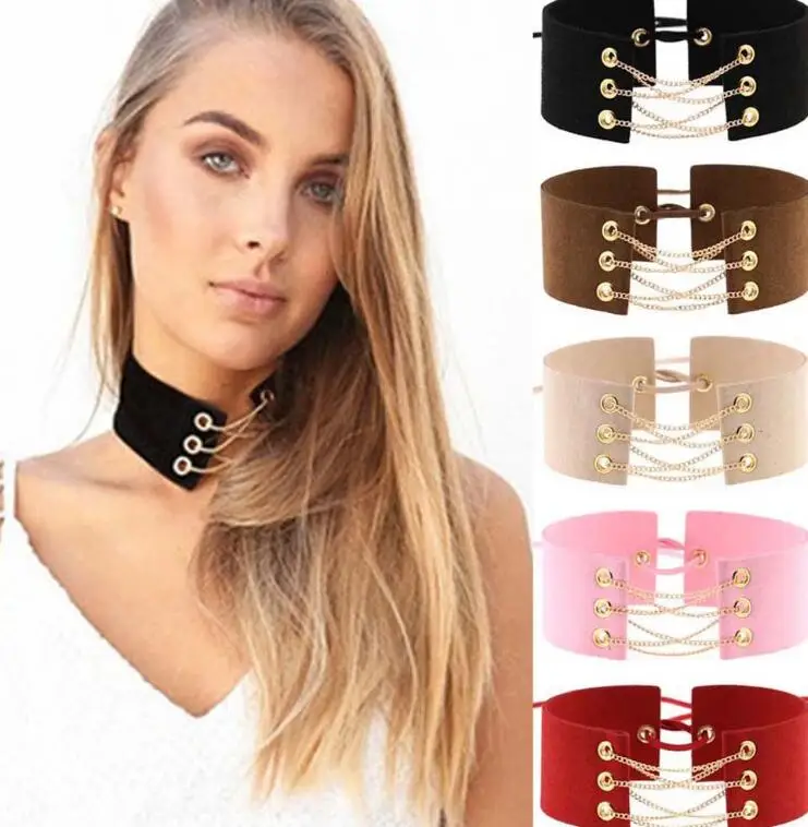 Wide Velvet Choker Necklace Belt Chokers Necklaces Tied Punk Pu Leather