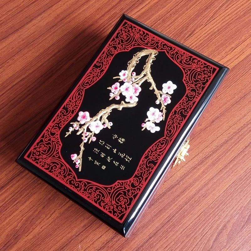 

Chinese Pingyao hand push brush light lacquer china lacquerware jewelry box or case dressing case wooden crafts wedding decor