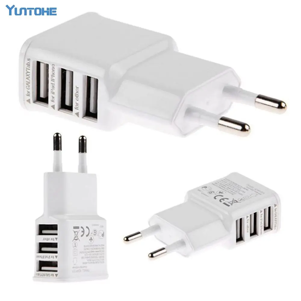 Адаптер 2A 5В USB 3 Порты ЕС штекер кабель для настенного зарядника для iPhone 8, 7, 6 htc samsung galaxy S8 S7 note 3 note4 100 шт./лот