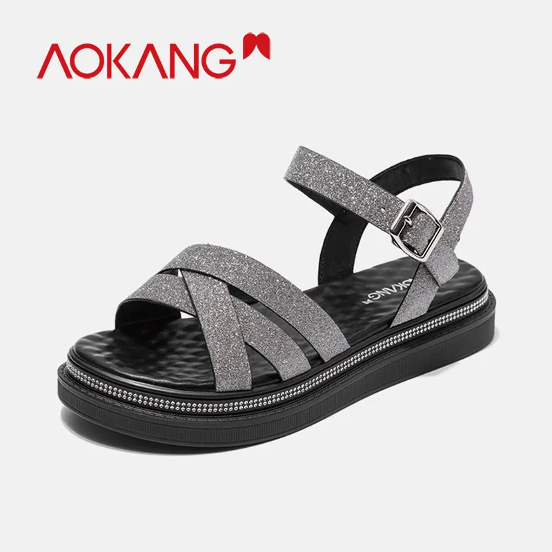 Женские босоножки на танкетке AOKANG летние высоком каблуке платформе Chaussures Femme 2019 |