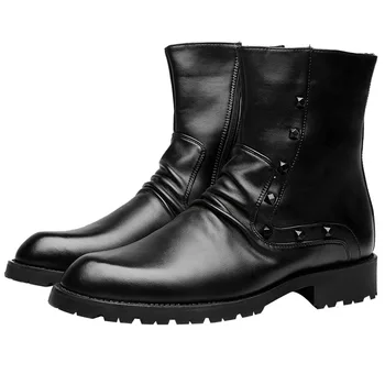 

mens casual breathable soft leather boots motorcycle night club wear shoes rivets high boot young gentleman bota masculina male