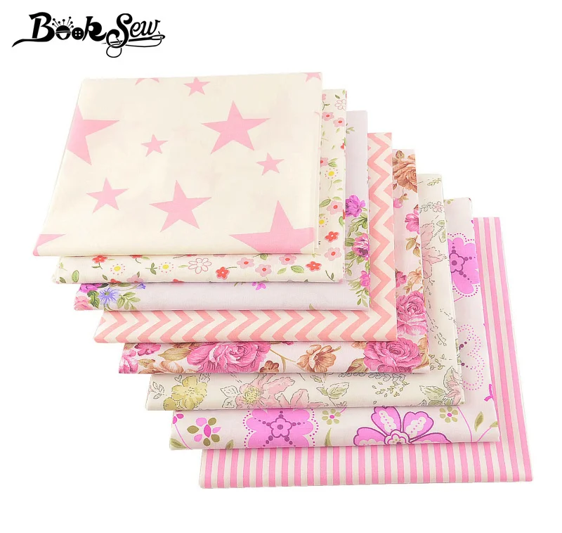 Booksew 100% хлопок саржевая Ткань 8 шт./лот 40 см x 50 розовые цветы звезда дизайн