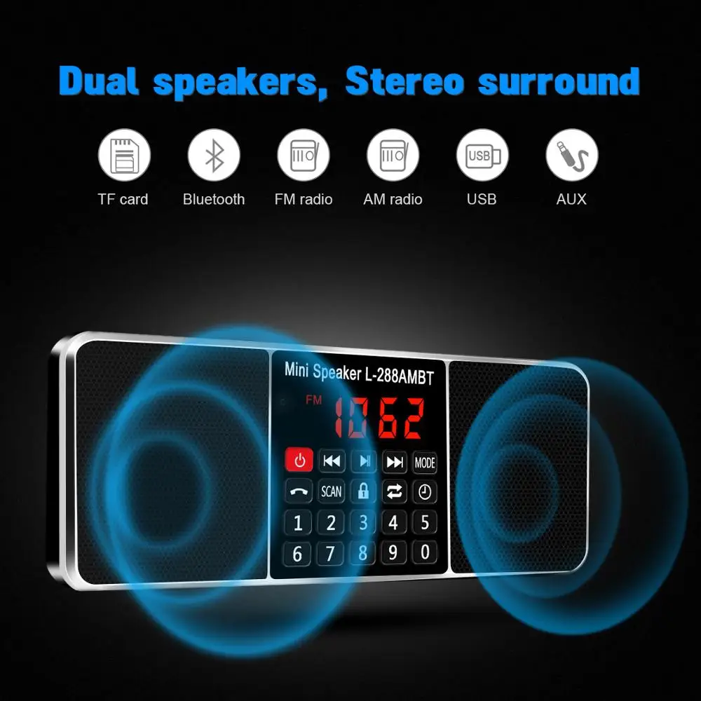 Billige Lefon Digitale Tragbare Radio AM FM Bluetooth Lautsprecher Stereo MP3 Player TF SD Karte USB Stick Freisprechen Anruf LED display Screen