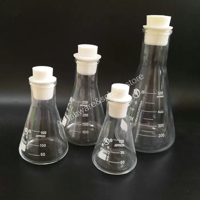 1PC 50ml-3000ml Glass Big mouth Triangle Flask with Silicone plugs Laboratory Equipment Conical flask Silica gel plug | Канцтовары для