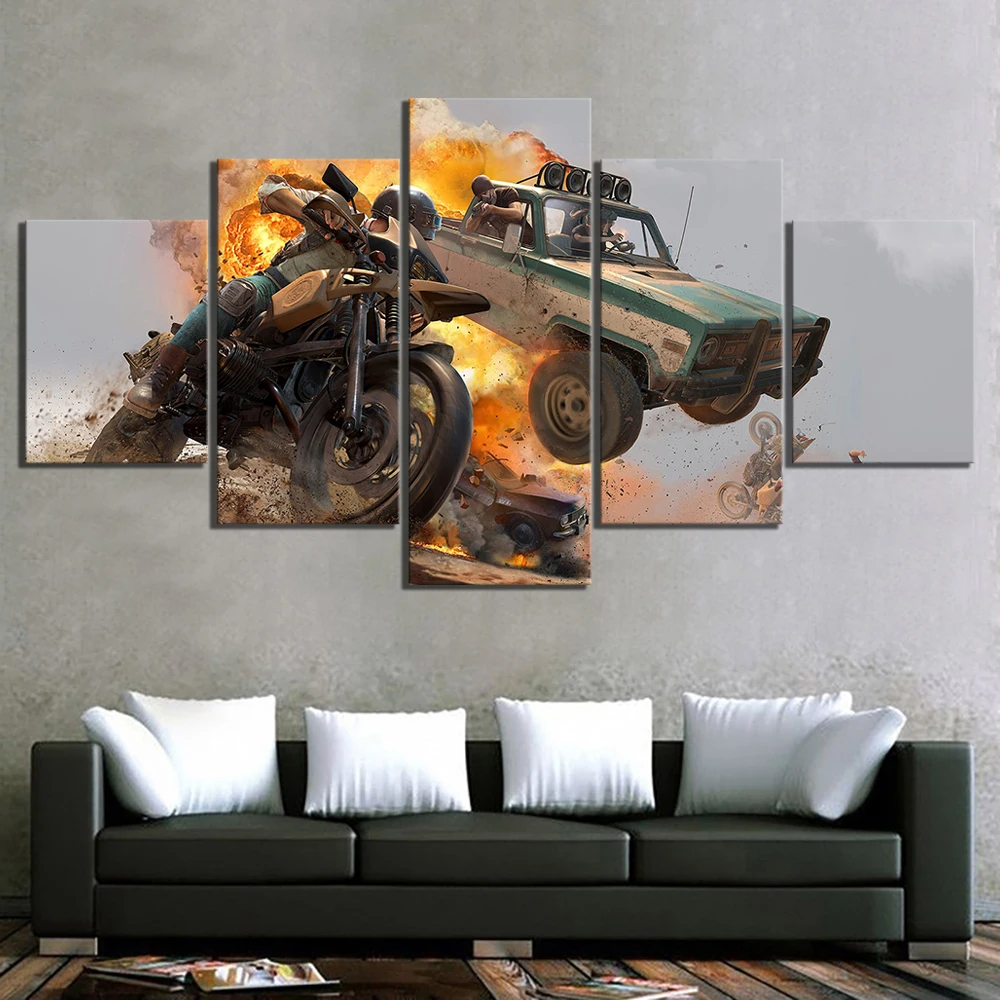 

5 Piece Shooting Game Pubg Poster Paintings Motorcycle Car Fighting Fantasy Art Canvas Paintings for Home Decor Wall Art