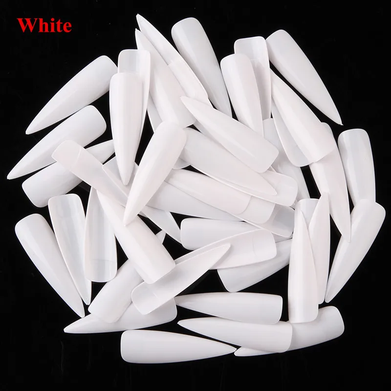 Makartt 10 Bags x 500pcs Long Stiletto Nails Long Sharp False Nail Art Tips Acrylic Salon White Natural Clear Fake Nails - Цвет: Белый