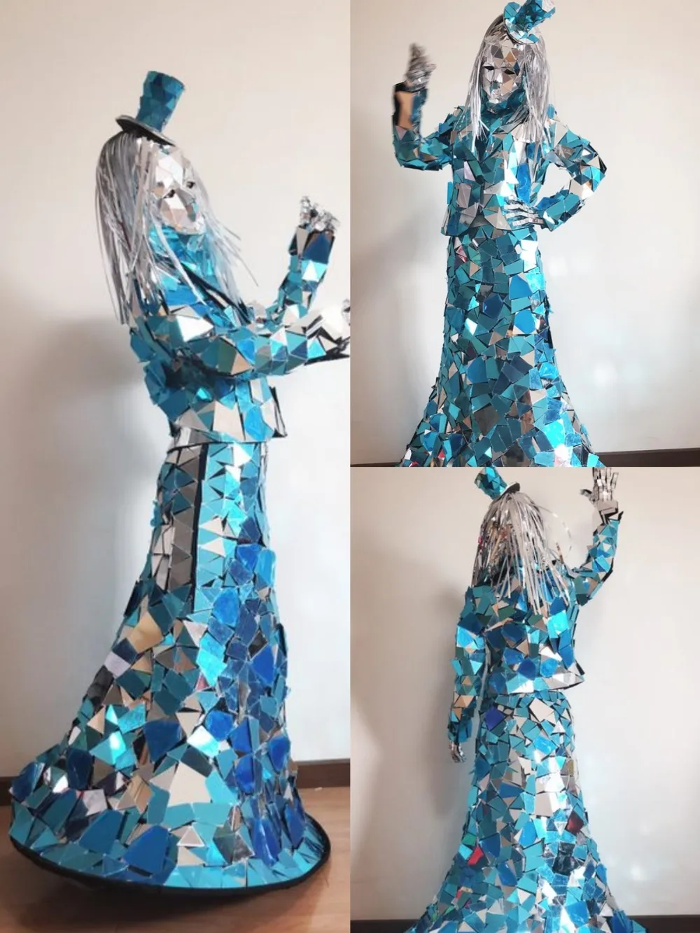 Silver Mirror man Costume Golden Mirror girl show stage Performance