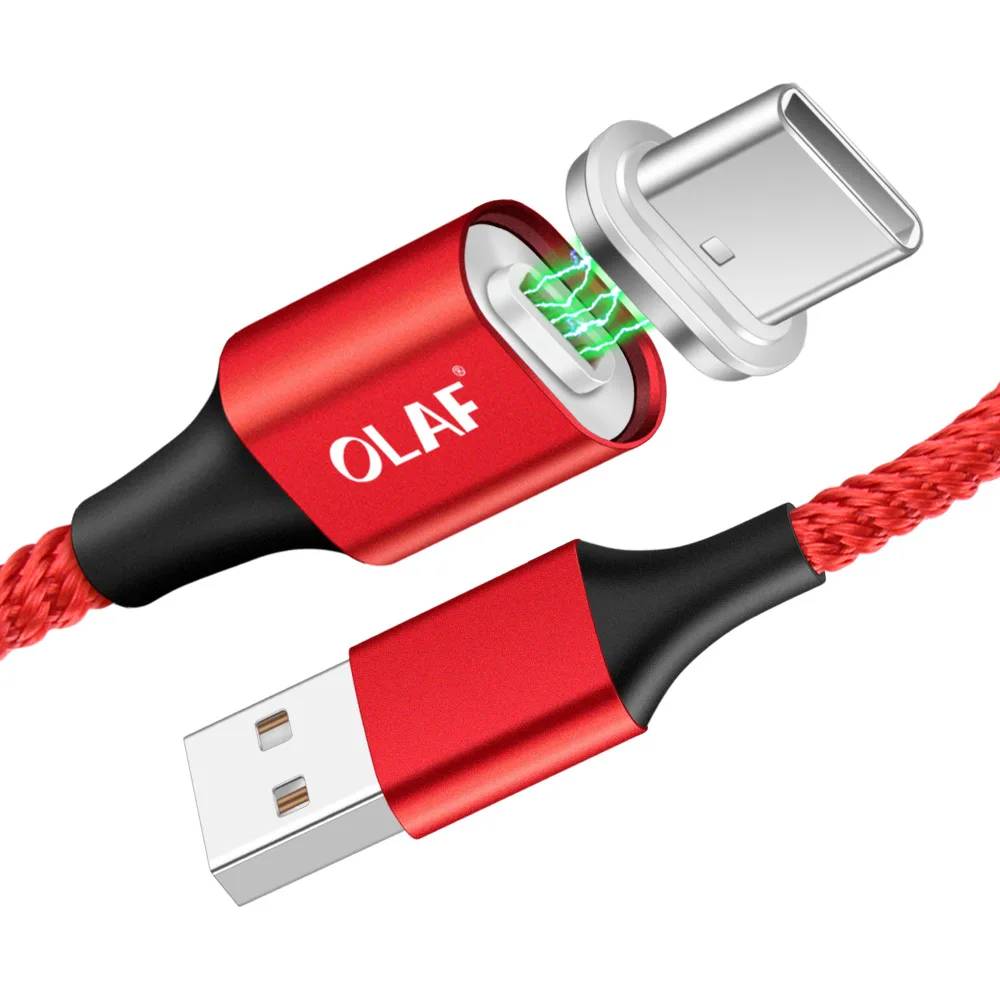 Магнитный кабель OLAF type C 1 м светодиодный usb-кабель C для зарядного устройства samsung huawei P20 Pro Магнитный кабель type-c для зарядки Xiaomi MIX 2 S