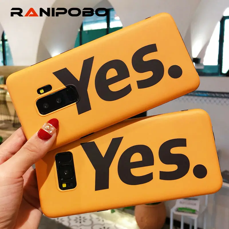 

Funny Letter YES Printing Phone Case For Samsung Galaxy S7 Edge S8 S9 Plus Note 8 Soft IMD Back Cover Ultra thin Yellow Cases