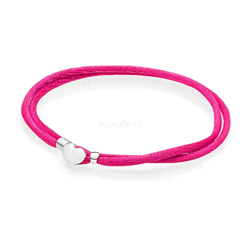 

PANDOCCI 2017 New Pre-Autumn Moments Rose Fabric Cord Bracelets DIY Fits for European Jewelry for Women