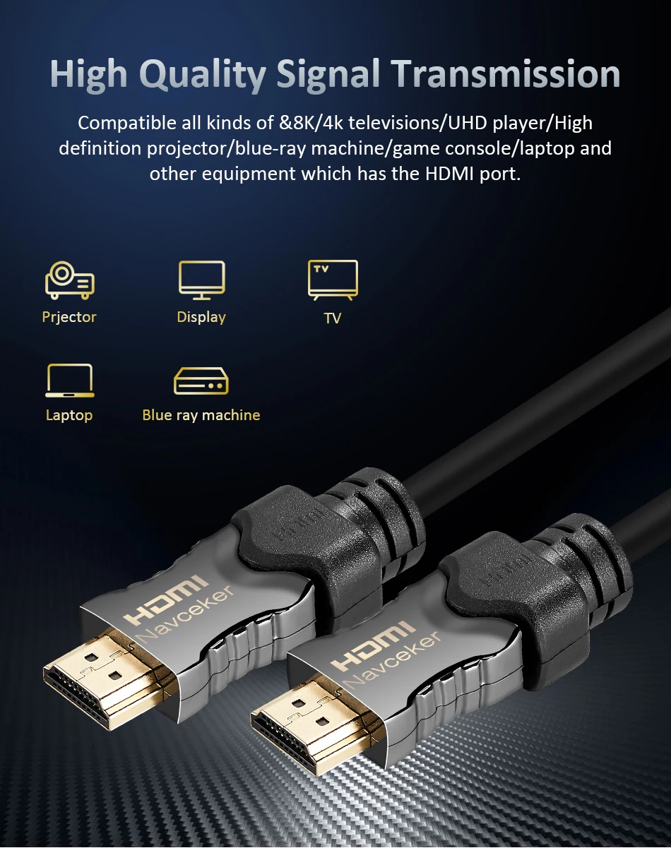 Navceker 2020 48Gbps 2.1 HDMI Cables 8K@60Hz HDMI 2.1 Cable 8K HDMI Cable 2.1 HDR 4K HDMI 2.1 Cabo for Apple TV Samsung QLED TV