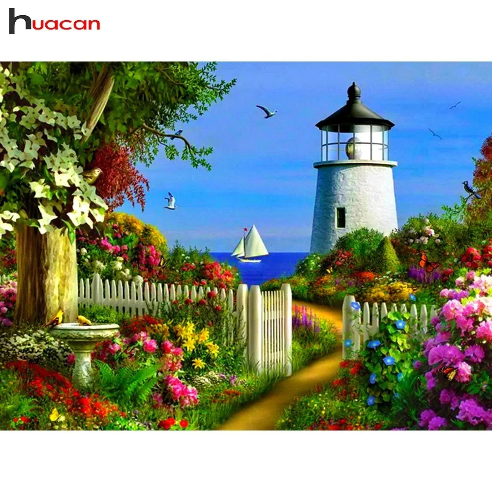 

HUACAN Full Drill Square DIY Diamond Painting Landscape Diamond Embroidery Cross Stitch Watchtower Rhinestones Decoration Home