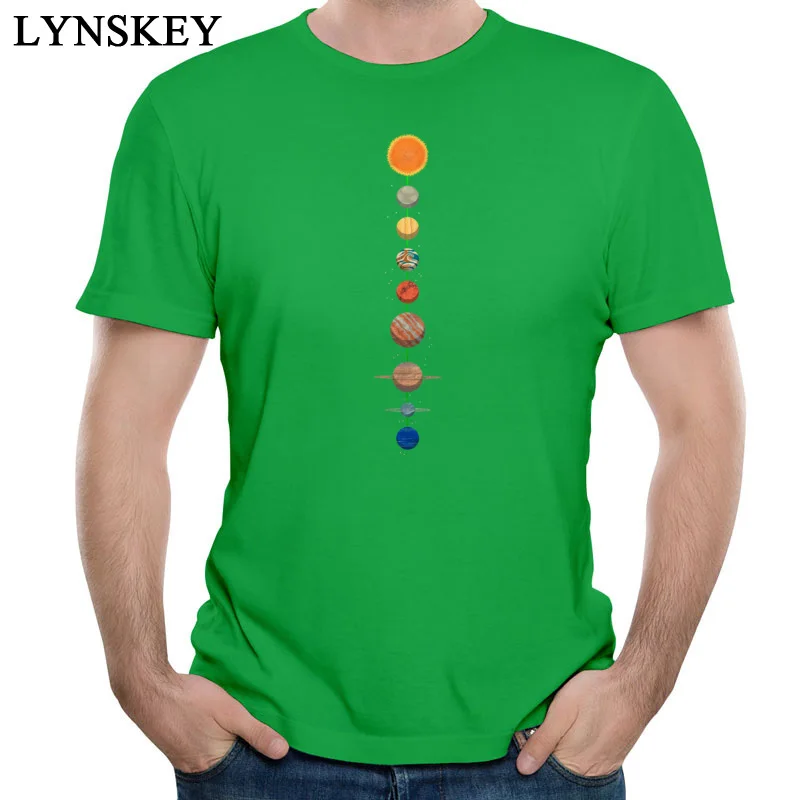 Round Neck T Shirts Group Summer Tops Shirts Short Sleeve for Students Brand New 100% Cotton Fabric Planets Design Tee-Shirt green