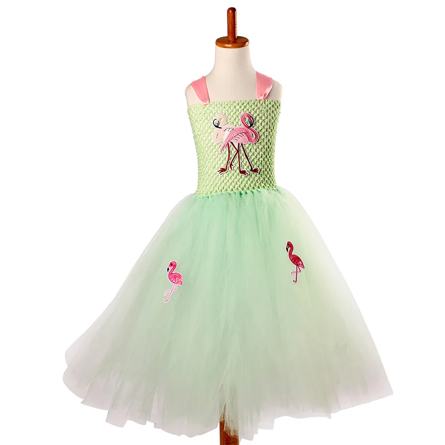 Kids Flamingo Pattern Tutu Dress Summer Girls Princess Ankle Length Tulle Clothes (13)