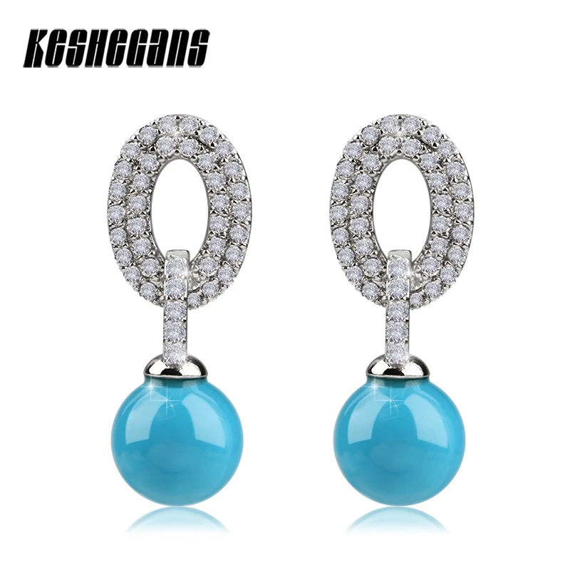 Новое поступление Небесно Голубой Керамика Для женщин серьги Bling со стразами для