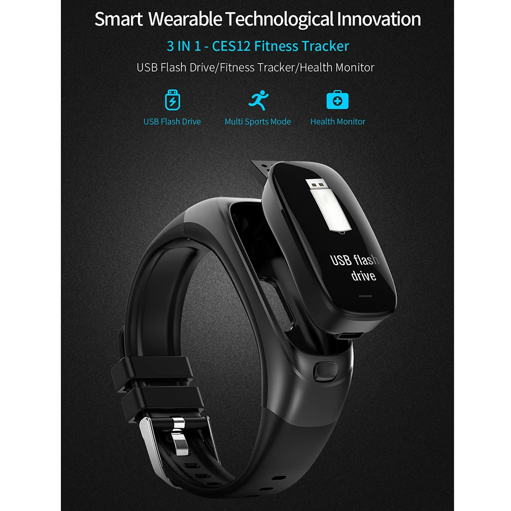 

CES12 Fitness Tracker 32G USB Flash Drive Intelligent Watch Universal Step Counter Heart Rate Monitor Sport Waterproof Watch